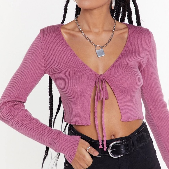 Mauve long sleeve tie front sweater - XS - Picture 3 of 6